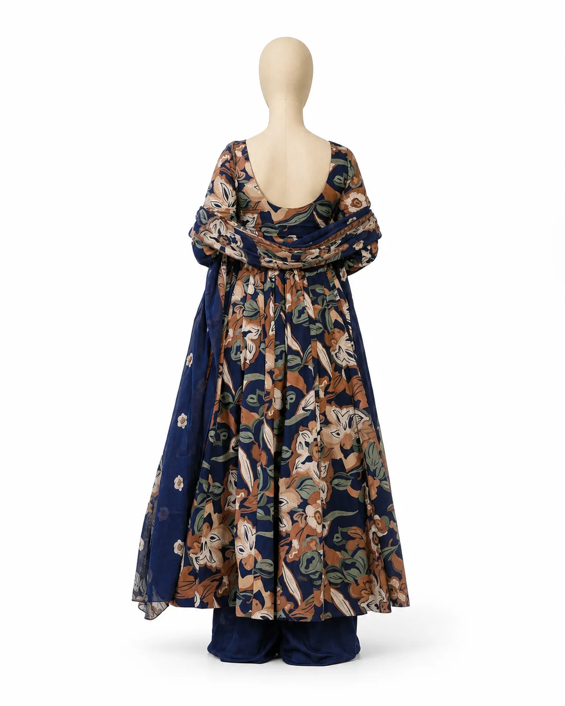 Women’s Navy Blue Floral Printed Kurta Palazzo Set with Dupatta view 2